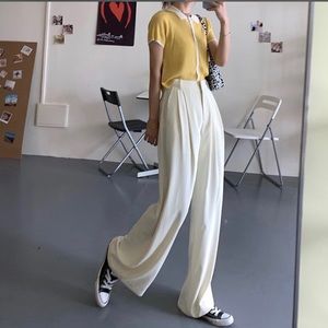 Cream White Wide Leg Pants - Small